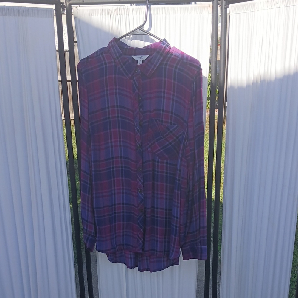 Terra & Sky Purple Plaid Long Sleeve Top